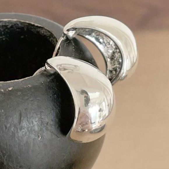 Silver Color Small Drop Earrings. Dome Earrings - Picture 2 of 5